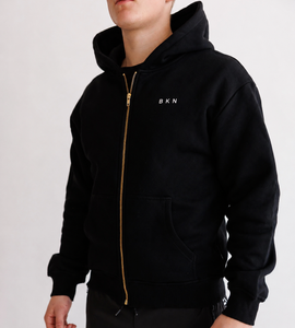 Unisex Gold Zipper Hoodie Deep Black