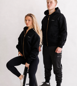 Unisex Gold Zipper Hoodie Deep Black